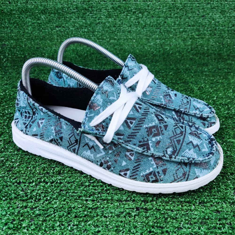 Gypsy Jazz Loafers Women 9 Teal Metallic Tribal Print Slip On Canvas Shoes